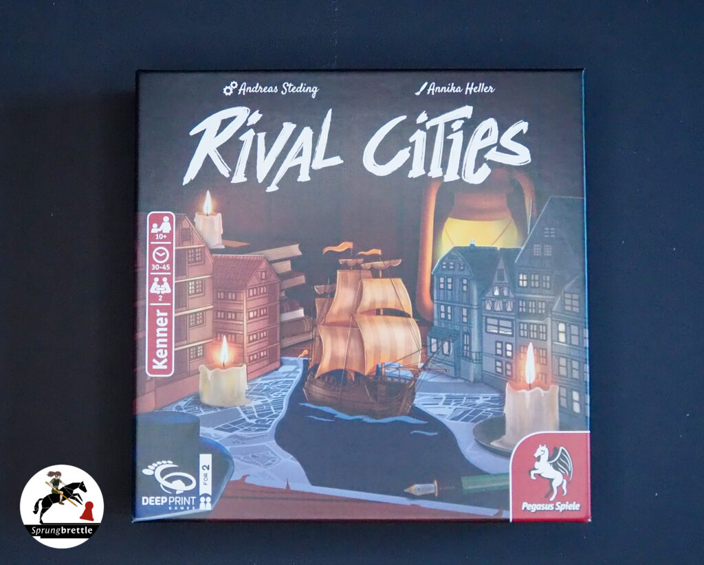 Rival Cities Spielschachtel auf schwarzem Hintergrund